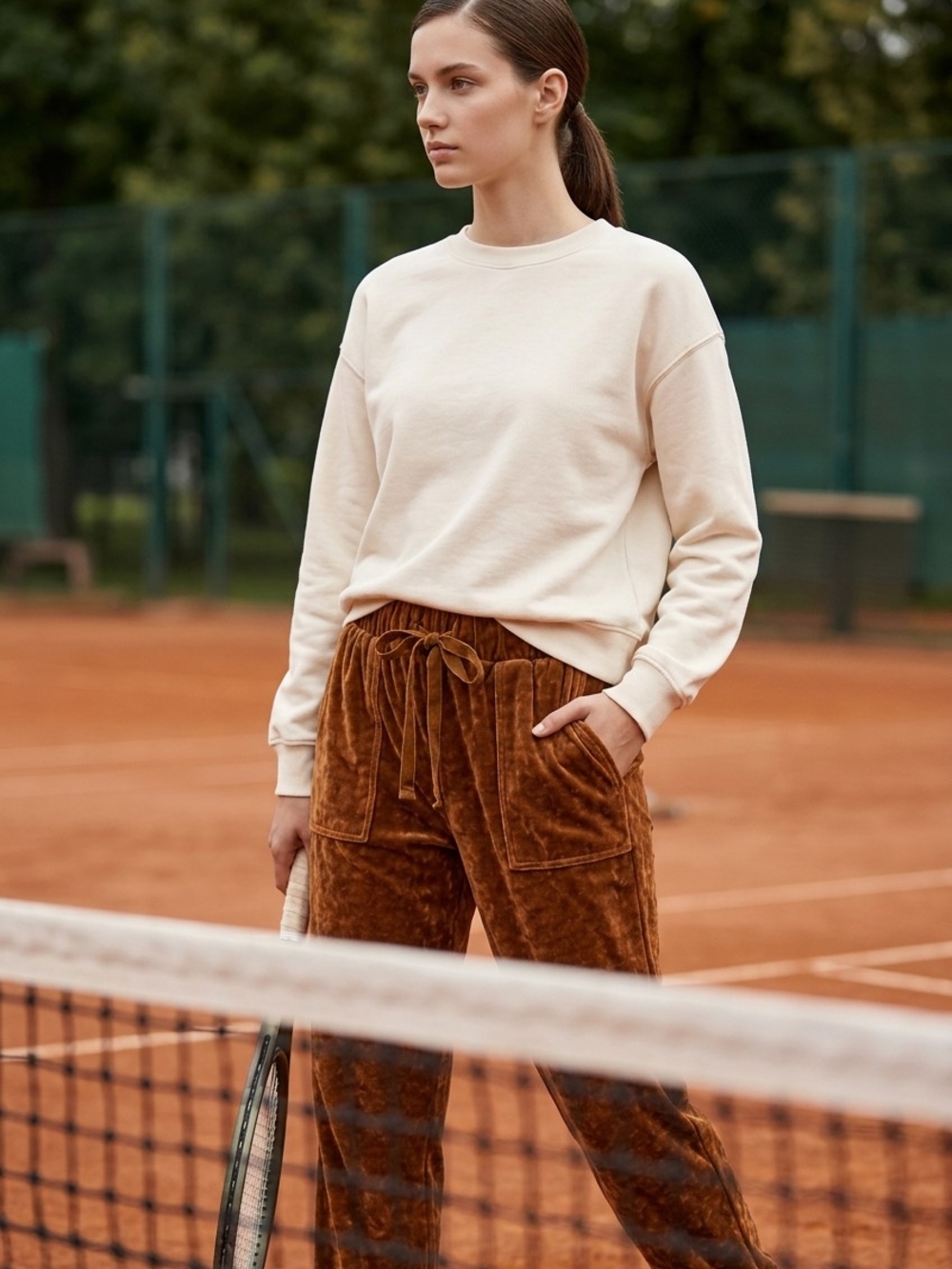 Something Navy Cream Sweatshirt with Rust Brown Velvet Joggers $115 Retail